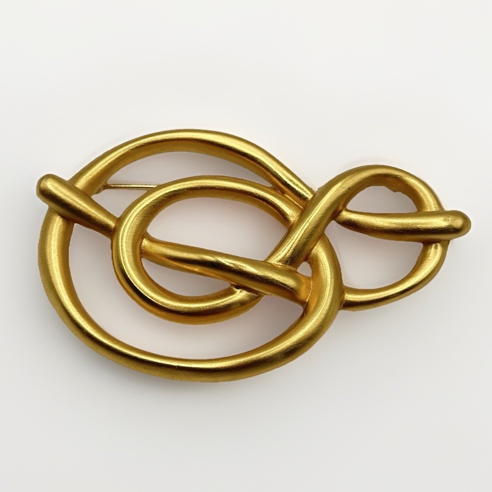 Anne Klein Matte Gold Tone Pin Abstract Modernist 3" Signed